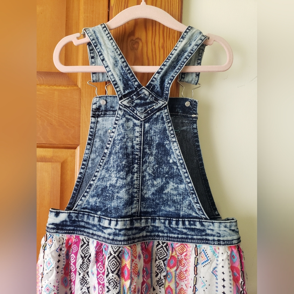 Jordache Denim and Colorful Patterned Kids Overall Bib Dress 7-8 - Picture 10 of 11